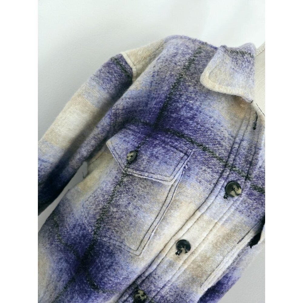 Wilfred Free The Ganna Aritzia Wool Plaid Elaine Violet Purple Shirt Jacket XL - Picture 5 of 13
